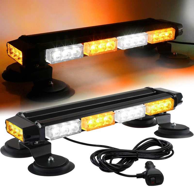 ASPL 16.8 Inch LED Strobe Flashing Light Bar, 26 Flashing Modes High Intensity Emergency Hazard Warning Beacon Lights with Magnetic Base for Car Trucks Trailer Roof Safety (Amber White Amber White) - Image 1